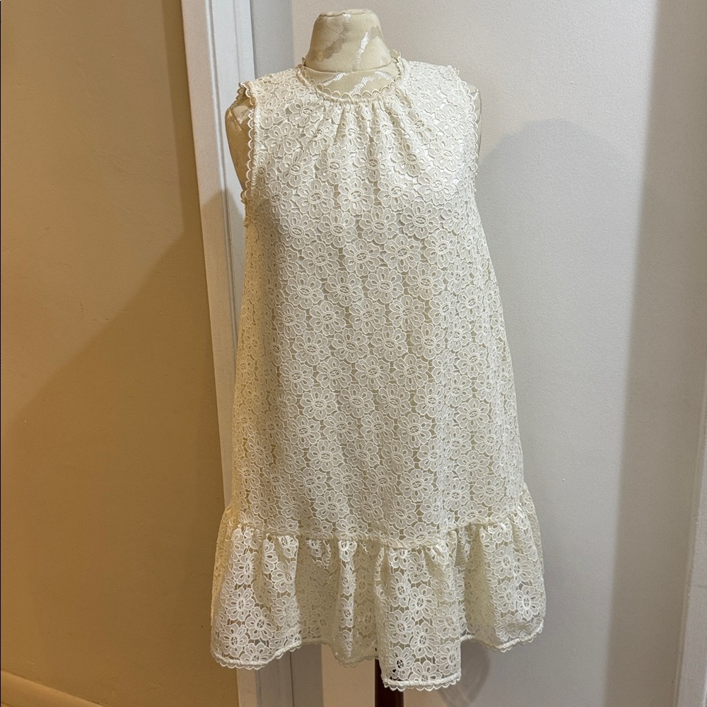 Kate Spade Flora Lace French Cream Pleated Hem Lined Zip Shift Midi Dress S